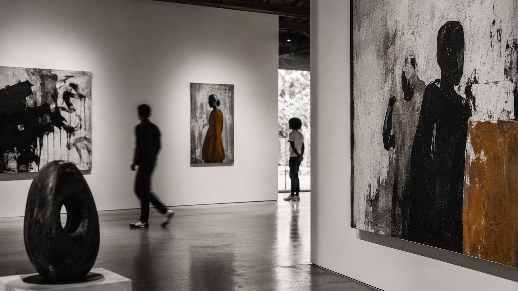 Gallery interior with works on view